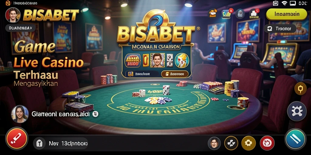 Screenshot gameplay BISABET yang menunjukkan dealer dan pemain dalam aksi Live Casino.