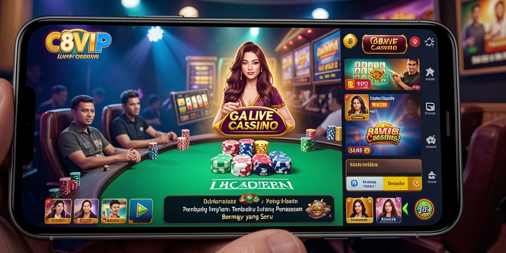 Tampilan gameplay seru di C8VIP dengan dealer langsung dan grafik memukau.