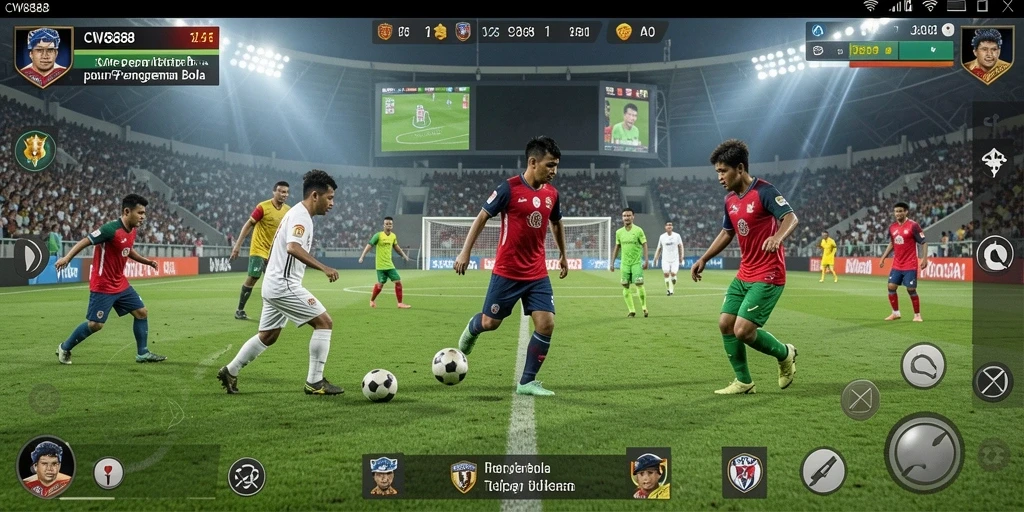 Screenshot gameplay CW8888 menampilkan pertandingan sepak bola yang seru.