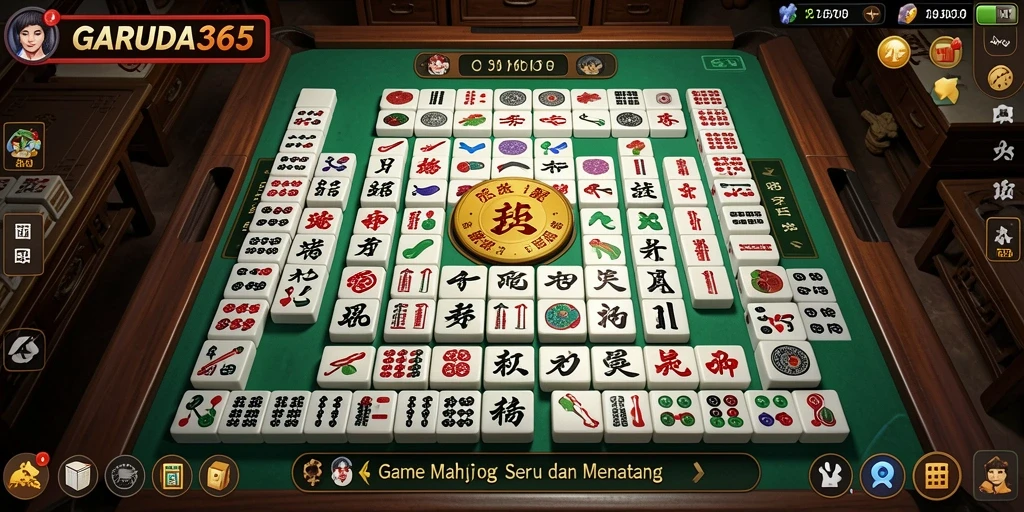 Tampilan gameplay seru dalam GARUDA365 saat menyusun ubin Mahjong.