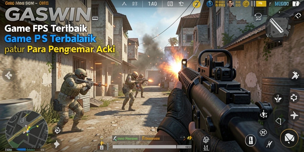 Tangkapan layar GASWIN menampilkan aksi intens di medan perang FPS.
