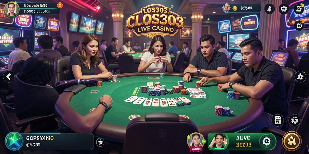 Screenshot utama LOS303 menampilkan dealer profesional dalam sesi permainan Live Casino.
