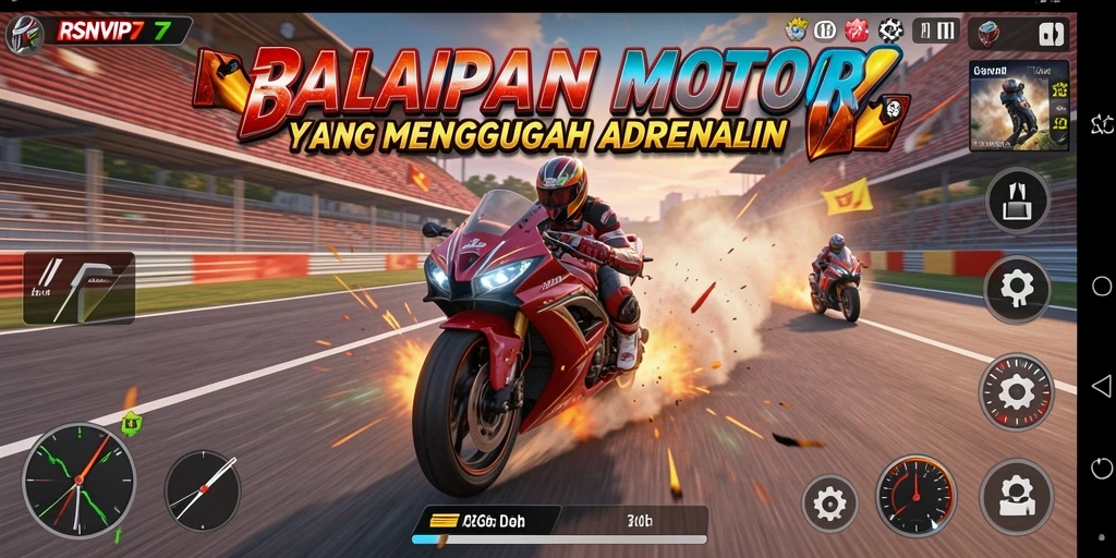 Screenshot RSNVIP7 menampilkan balapan motor yang seru dan mendebarkan.