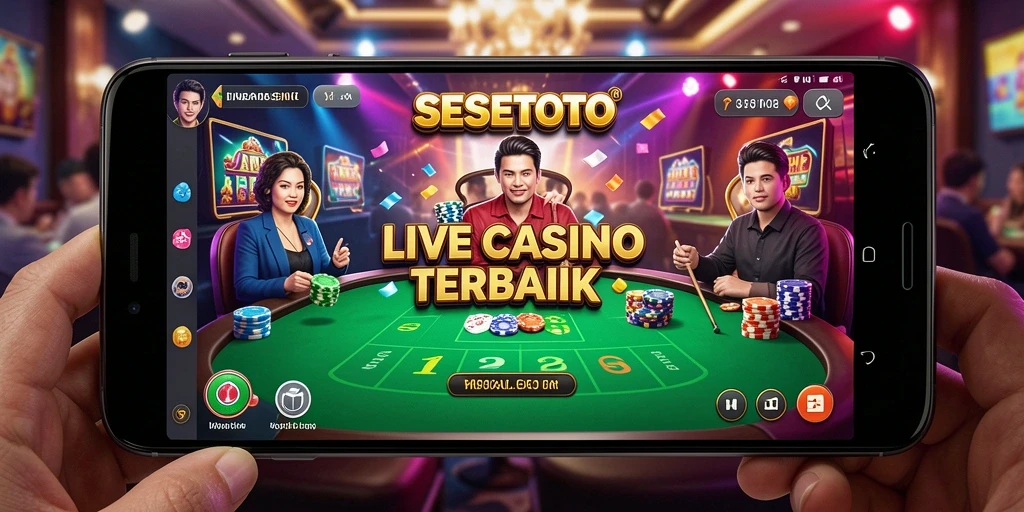 Screenshot gameplay SESETOTO menampilkan dealer langsung dan suasana kasino yang seru.