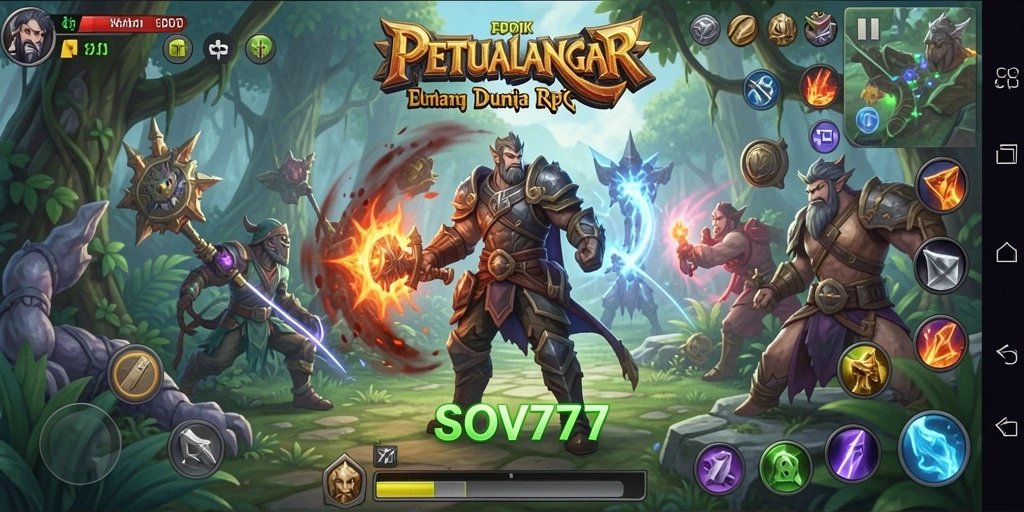 Tampilan gameplay SOV777 menampilkan pertarungan seru dan dunia fantasi yang menakjubkan.